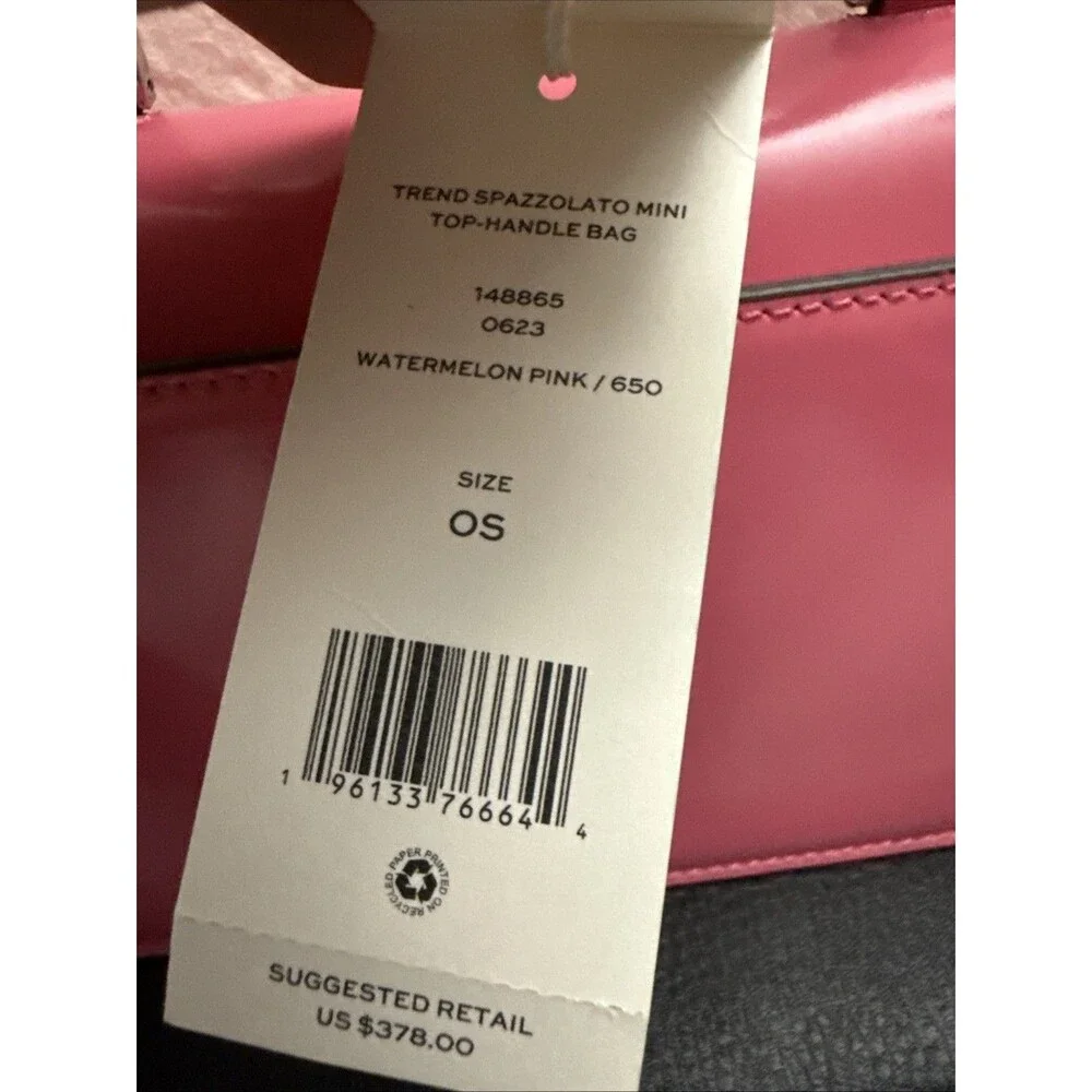Tory Burch Bon Bon Spazzolato Mini Top Handle Bag Watermelon Pink New with tag